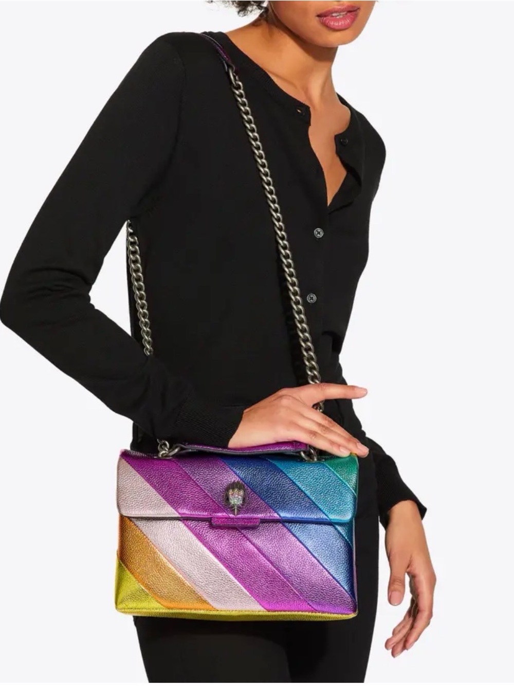 Kurt Geiger Rainbow Diagonal Stripe Leather Shoulder Bag - Picture 2 of 9